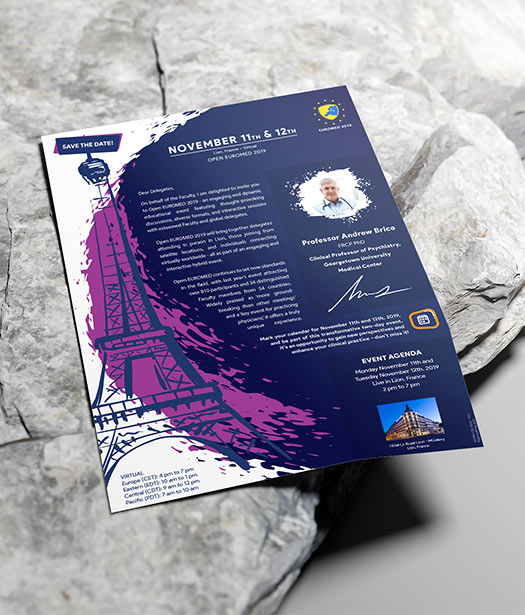 Open EuroMed 2019 Flyer – Clean and structured event flyer displayed on a textured stone background, emphasizing readability and impact.